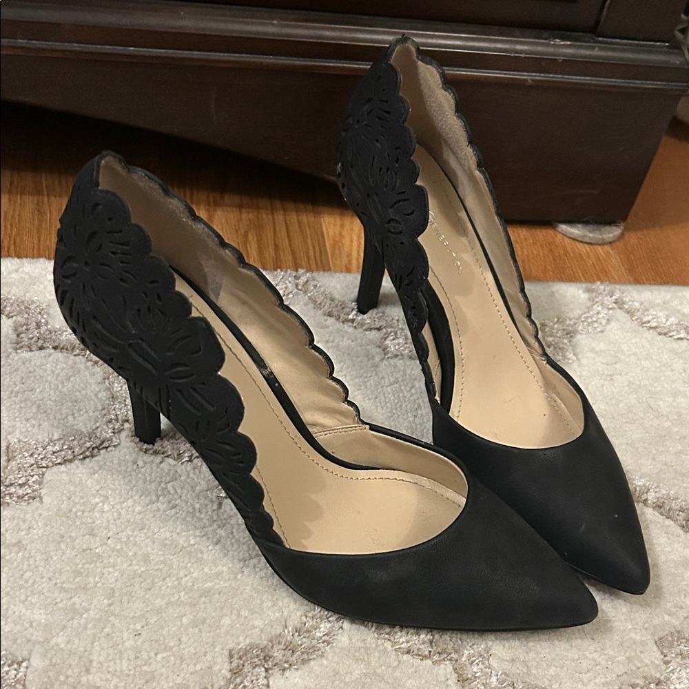 BCBG Black Women's Scalloped Laser-Cut Pointed-Toe Heels